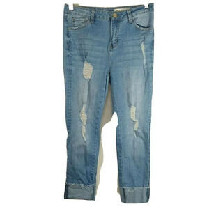 I&M Jeans High-Rise Ripped Kylie Cuffed Skinny Juniors Size 11 Crop Light Wash